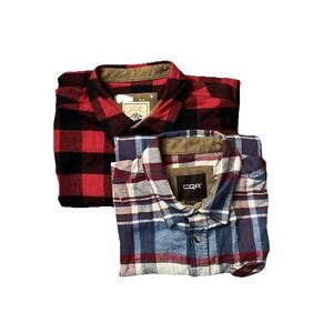 2 CQR Buffalo Plaid Flannel Button Up Long Sleeve Shirt Mens Size L Tall